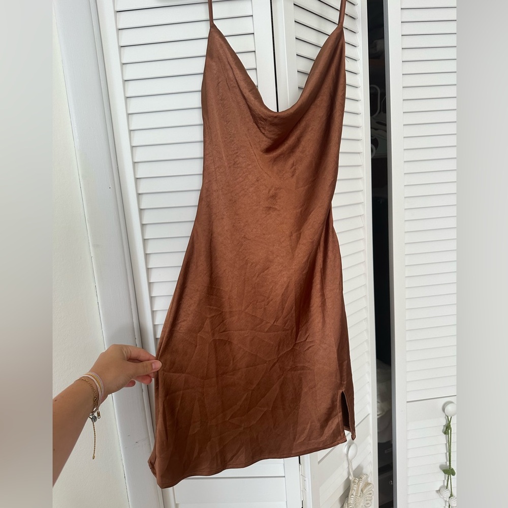 Dark brown silk Princess Polly mini dress
